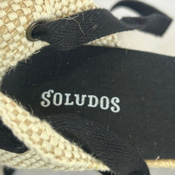 Soludos Wedge Shoes Women’s Size 8 Color Black Tan Tie Up Ankles Sandals - Picture 10 of 12